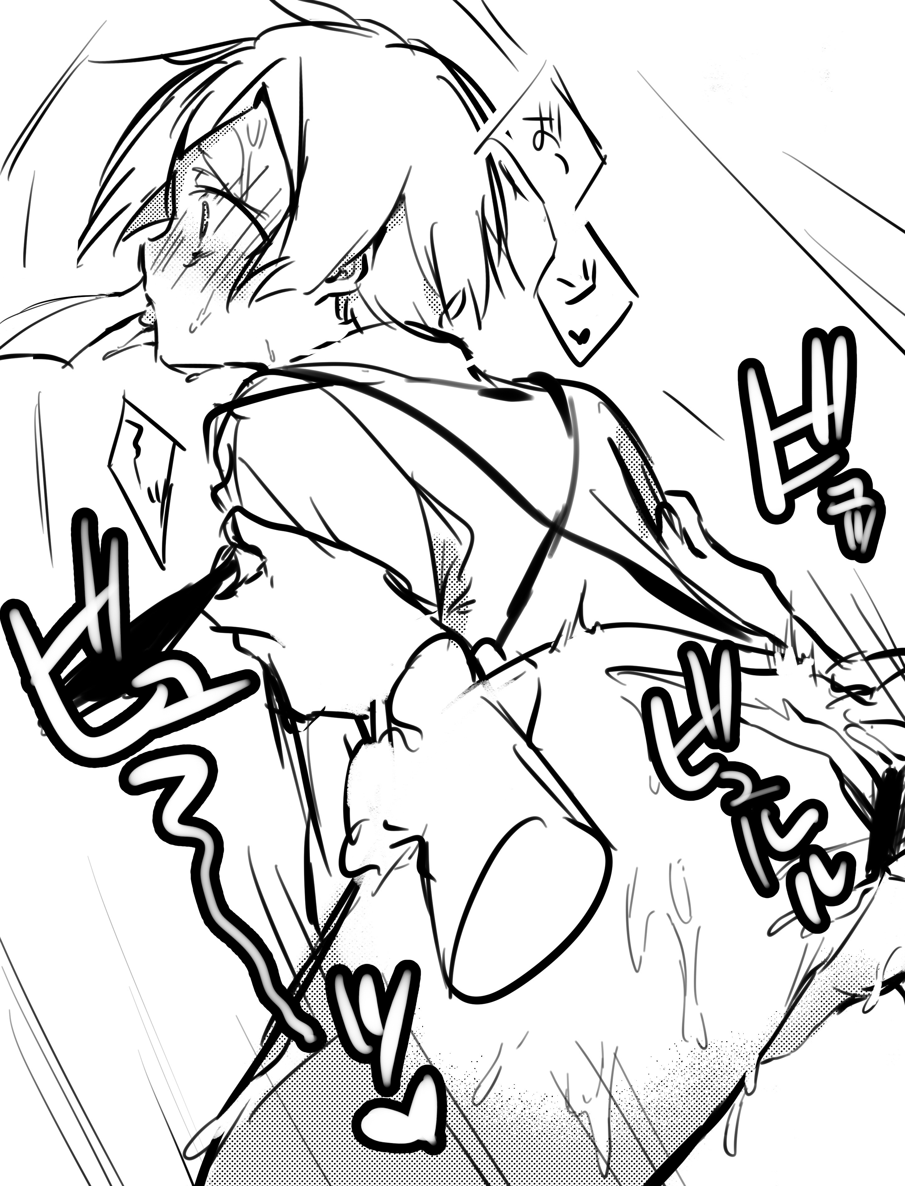 1boy, anal, anal sex, androgynous, ass, ass grab, atsushi nakajima, blush, bungo stray dogs, censored, cum, cum on body, floating hands, gay, girly, himitter, japanese text, male, monochrome, partially clothed, shirt only, sweat, thrusting, tongue, tongue out, yaoi