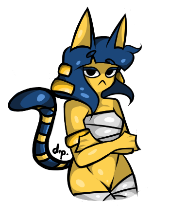 animal_crossing ankha arms_crossed ass bandage bandages blue_hair cat_ears cat_humanoid clothed clothing dip. ear feline feline_humanoid jewelry lidded_eyes nintendo pout