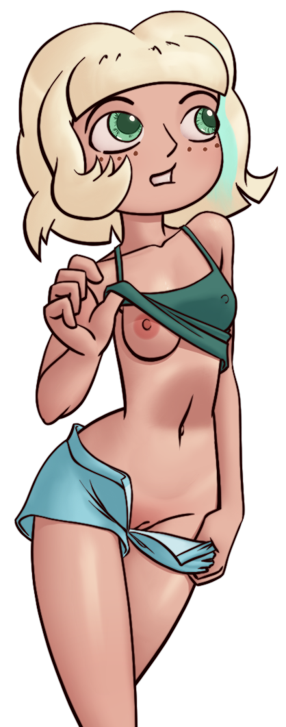 1girls blonde_hair breasts disney female female_only freckles green_eyes jackie_lynn_thomas looking_aside nipples png pussy solo spacechoochoo star_vs_the_forces_of_evil straight_hair