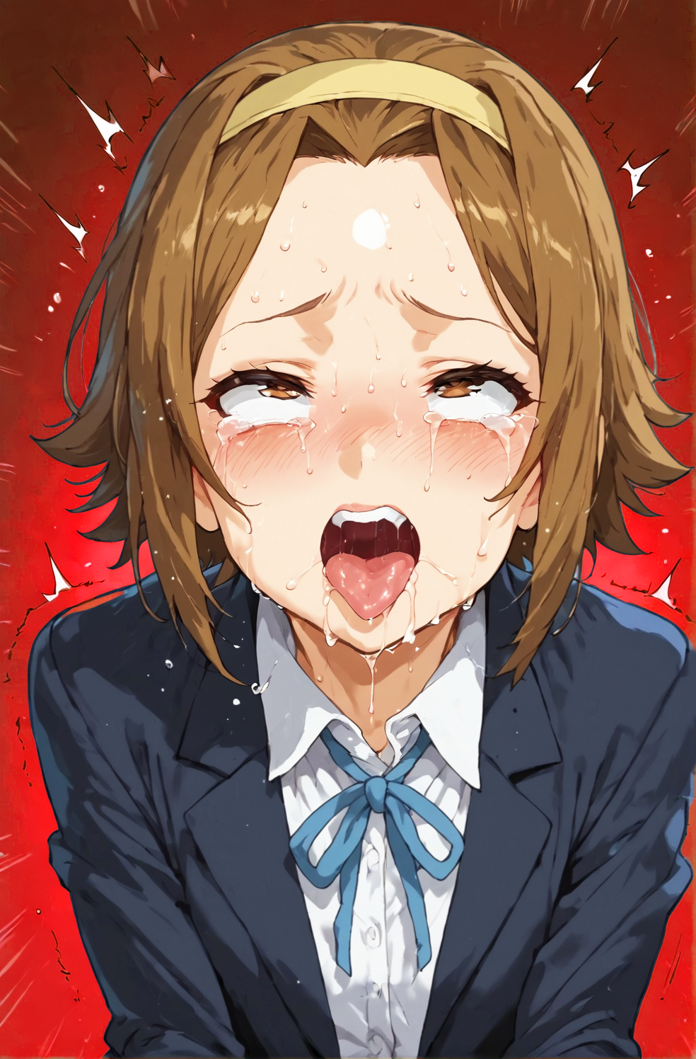 ahe_gao ai_generated brown_eyes brown_hair clothes eyes_rolling_back female hairband k-on! ntrland portrait ritsu_tainaka_(k-on!) school_uniform schoolgirl simple_background solo tongue tongue_out watermark