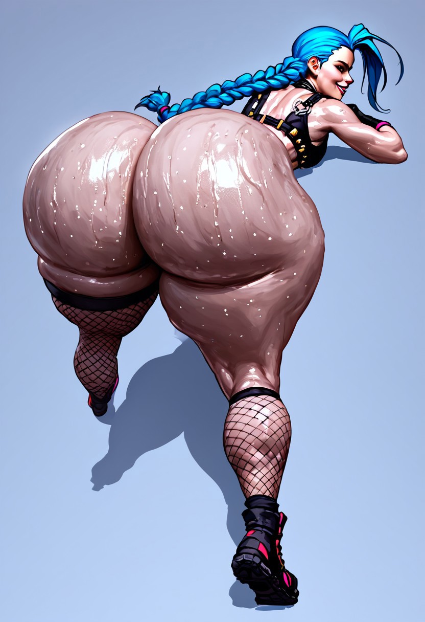 abdomen ai_generated arcane ass_focus bent_over big_ass big_breasts big_hips blue_hair bottom_heavy busty_female covered_nipples curvy gloves league_of_legends niduscharger nipples skirt slut smiling tank_top thick_thighs thighs twintails venus_body violet_eyes voluptuous wide_hips