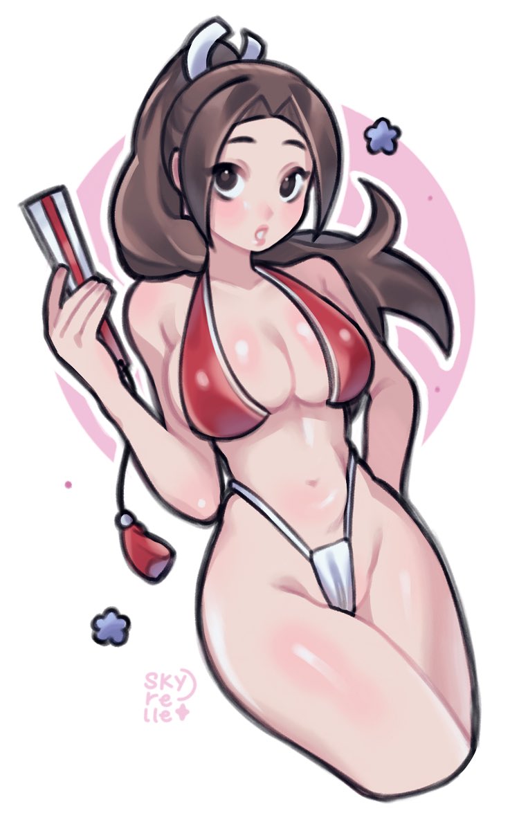 bikini_top chibi_style fatal_fury female fundoshi king_of_fighters mai_shiranui skyrelle solo