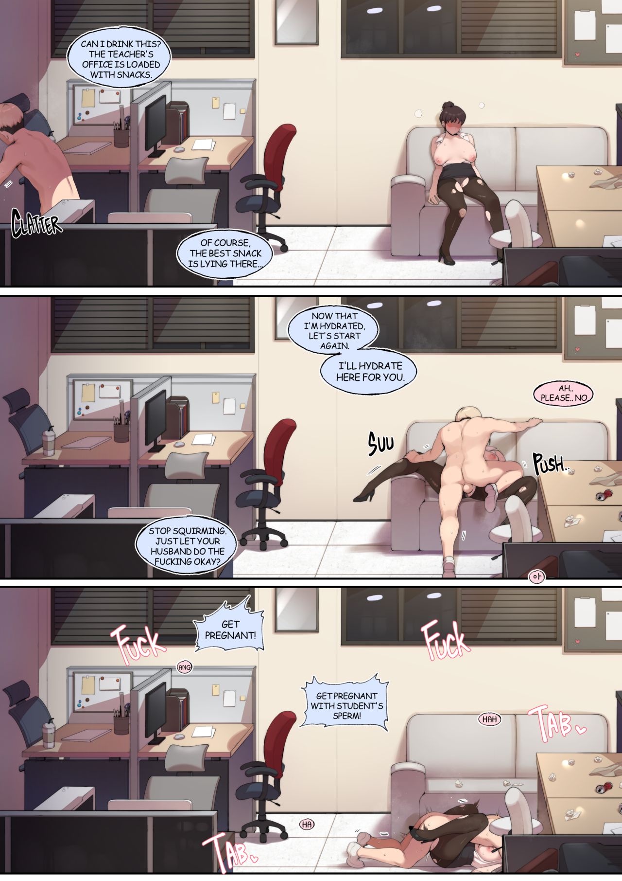 artist request, cheating, dialogue, english text, multiple panels, netorare, original, original character, teacher, teacher and student