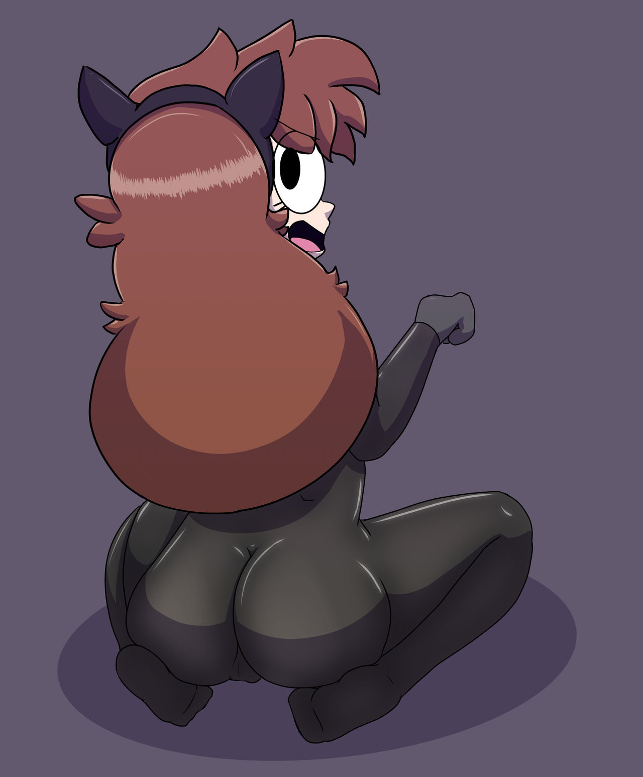 ass, ass focus, big ass, brown hair, cat ears, clothing, color, halloween, halloween costume, long hair, looking back, moderatelyashamed, shannon gurr, shgurr, youtube, youtuber