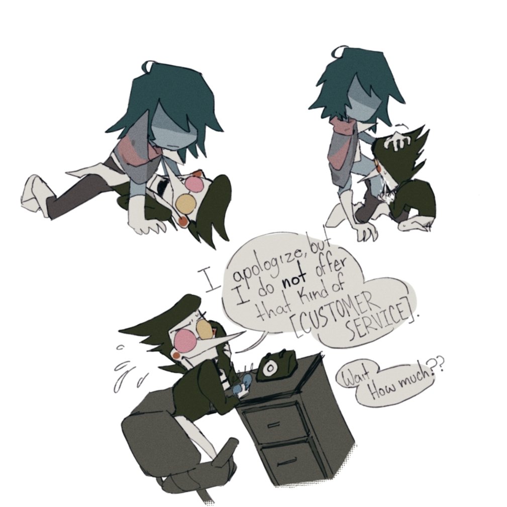 ambiguous gender, bodily fluids, chair, deltarune, deltarune chapter 2, desk, dialogue, english text, glasses, human, kris (deltarune), male, male/ambiguous, noncon, nonconsensual, obscured eyes, oral, oral sex, puppet, spamton g spamton, telephone, undertale (series), white background