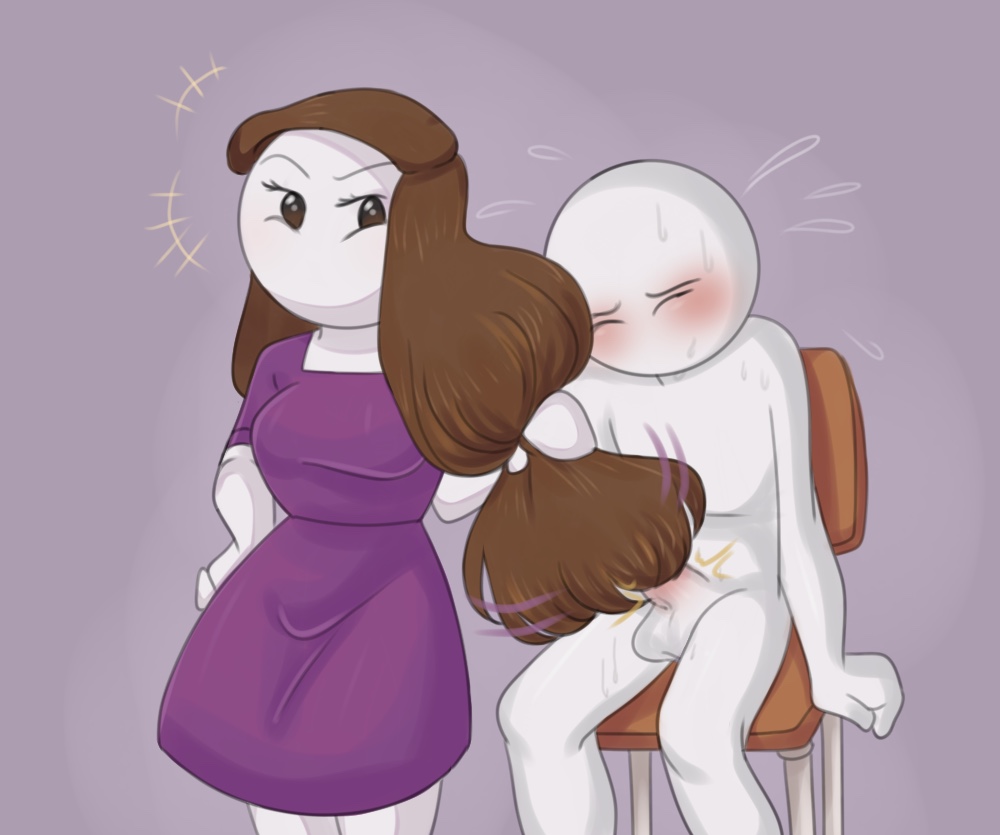 1boy, 1girls, brown hair, clothing, color, female, hair harpoon, hairjob, let me explain studios, long hair, male, masturbation, rebecca parham, sameshark, white skin, youtube, youtuber