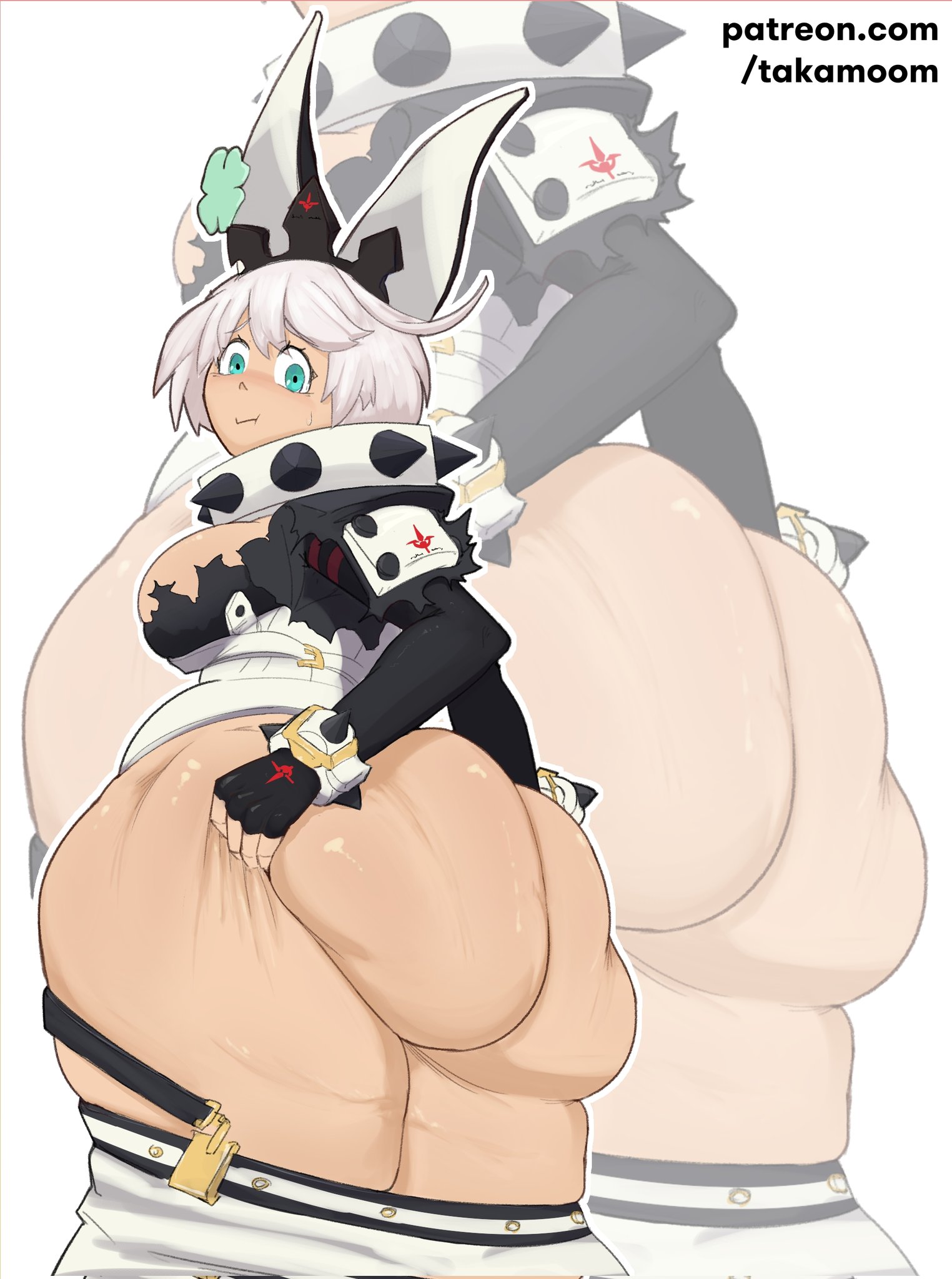 1girls, 2021, ass, bbw, big ass, big breasts, bottom heavy, breasts, chubby, chubby female, elphelt valentine, enormous ass, female, female focus, guilty gear, guilty gear xrd, hips, huge ass, huge thighs, large ass, looking back, pants down, short hair, solo, solo female, solo focus, takamoom, thick ass, thick thighs, thighs, watermark, white hair, wide hips