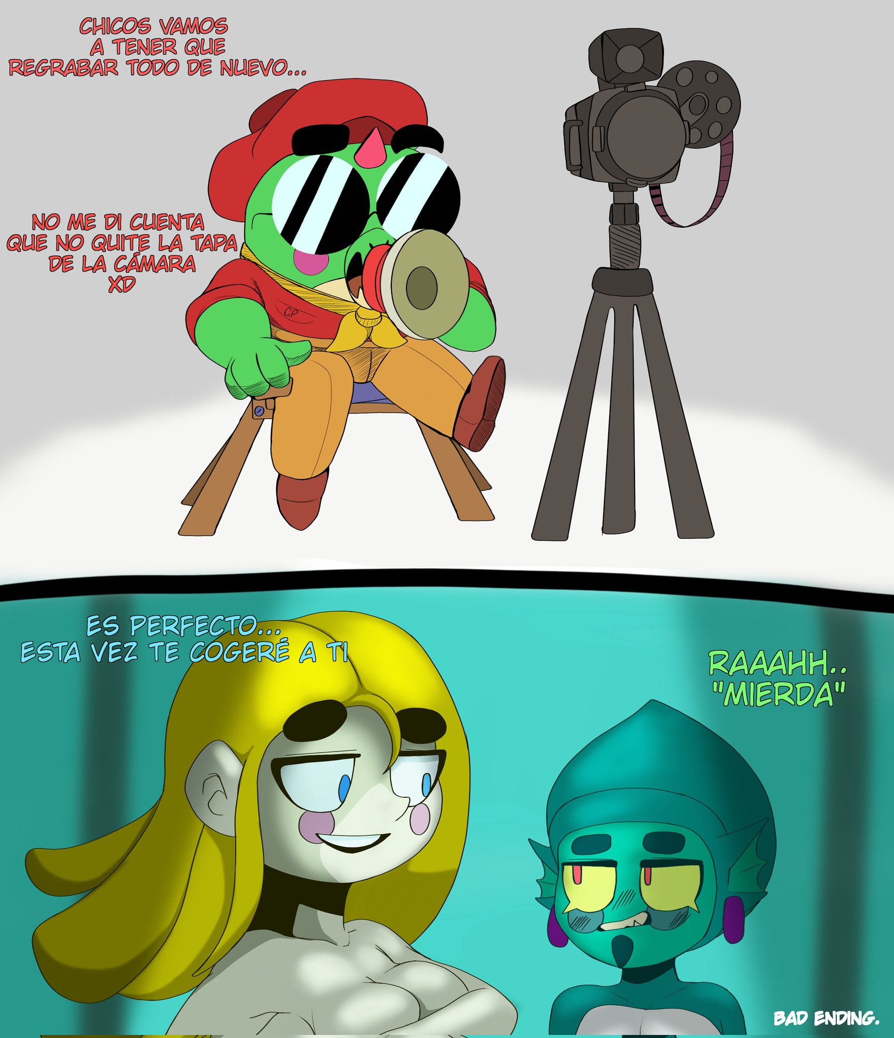 1girls, ass, brawl stars, breasts, buzz (brawl stars), comic, comic page, director buzz (brawl stars), female, gene (brawl stars), jacksito (artist), large ass, large breasts, large butt, piper (brawl stars), spanish text, tagme, translation request, wide hips