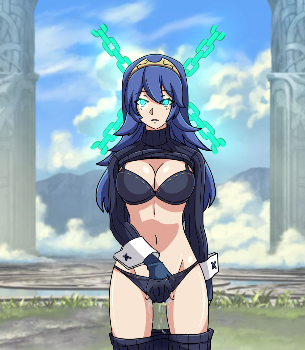 blue_hair blue_panties bra breasts chains cleavage clothed clothing electrickronos expressionless female femsub fingering fingering_self fire_emblem fire_emblem_awakening fire_emblem_heroes glowing glowing_eyes hand_in_own_panties hand_in_panties large_breasts long_hair lucina_(fire_emblem) masturbation mind_control nintendo panties pantyhose pantyhose_down princess pussy_juice pussy_juice_stain shirt_lift solo underwear