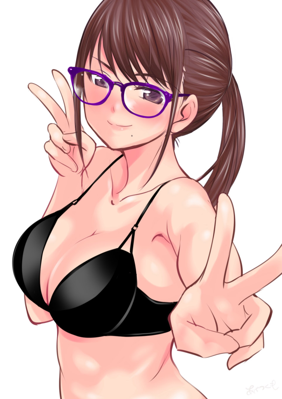 abe_tsukumo alluring bikini brown_hair female glasses highres smile super_sentai swimsuit ulshade_yayoi v voluptuous yayoi_ulshade zyuden_sentai_kyoryuger