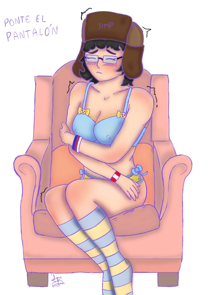 blush bow_bra bow_panties bracelets cleavage covering curly_hair dablasketz erect_nipples eyes_closed glasses kneesocks member nerd nipples_visible_through_clothing rule_63 shivering sitting square_glasses tagme ushanka