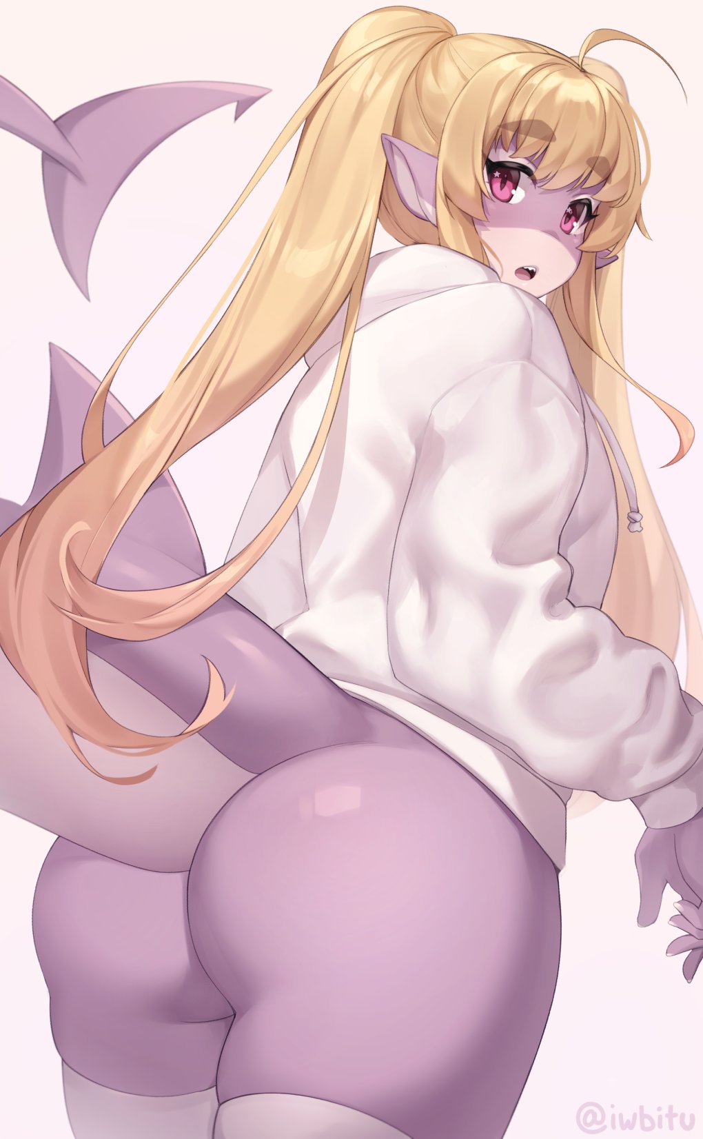 1girls, anthro, ass, big ass, female, female only, furry, iwbitu, looking at viewer, looking back, solo, thighhighs