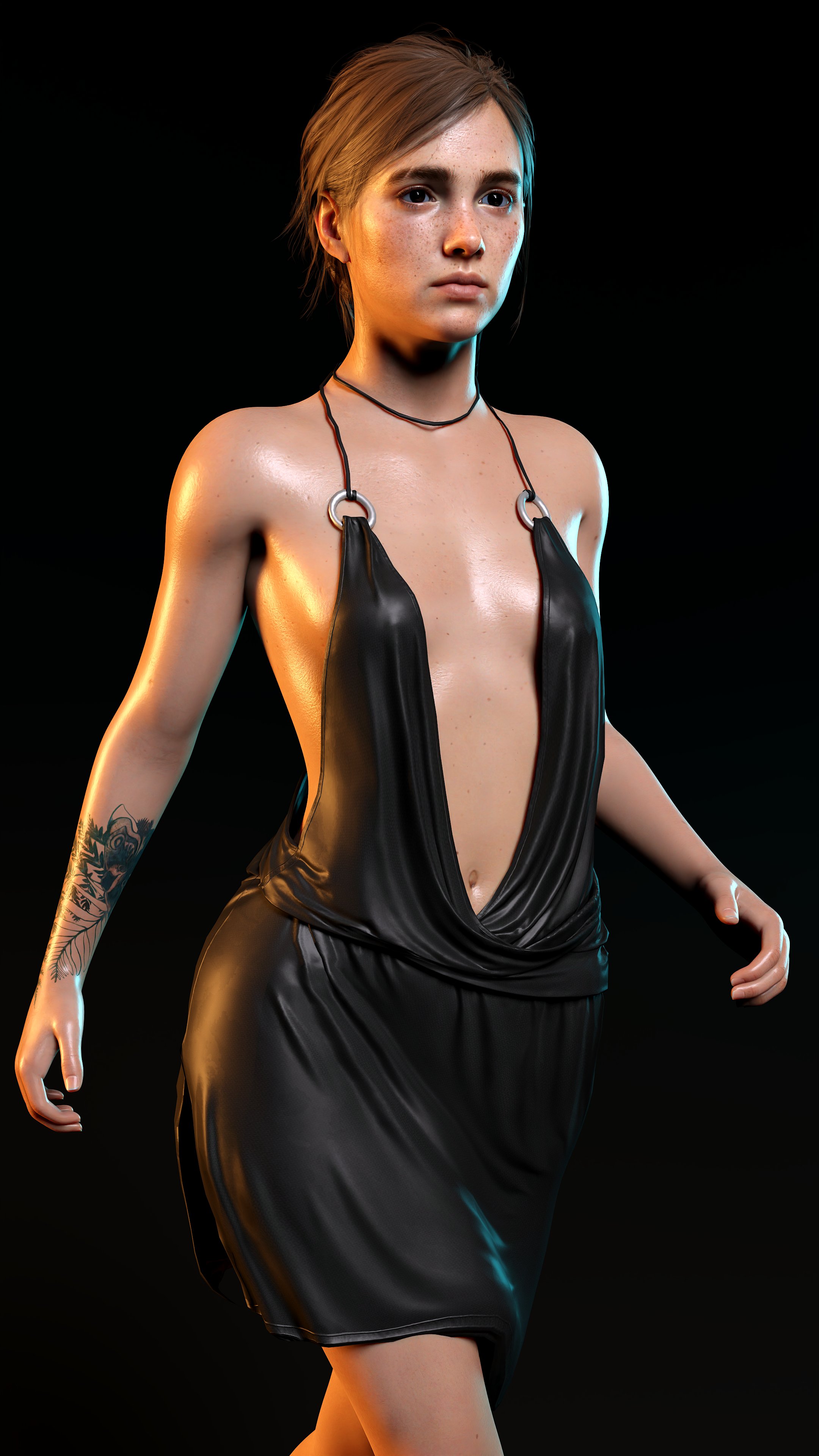 1girls, 3d, aged up, athletic, athletic female, bare legs, black dress, breasts, brown hair, busty, cleavage, deep cleavage, deletedcube3d, dress, ellie (the last of us), ellie williams, female, female only, freckles, hourglass figure, medium breasts, naughty dog, older, skimpy, skimpy clothes, skimpy dress, skinny, slim, small breasts, solo, standing, tagme, tattoo, the last of us, the last of us 2, wide hips