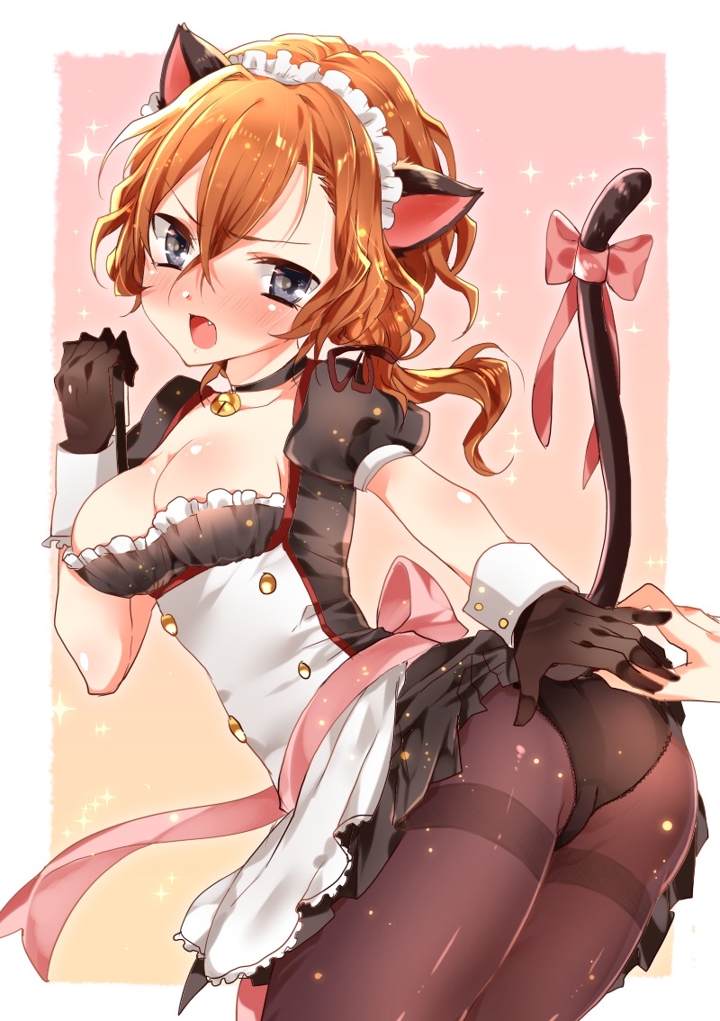 1girls blue_eyes blush breasts bungo_stray_dogs cat_ears cat_tail catgirl genderswap_(mtf) ginger maid maid_headdress maid_uniform nakahara_chuuya orange_hair raimu_(yuzu-raimu) rule_63 thick_thighs thighs