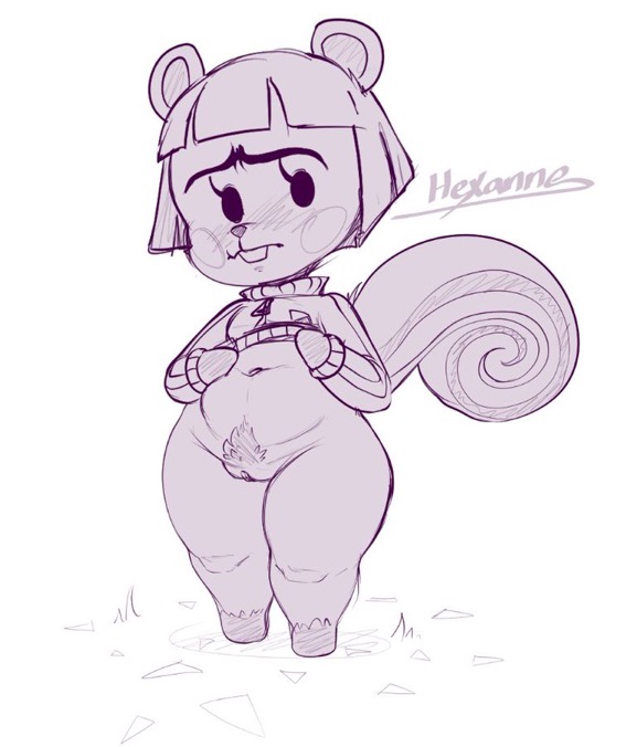 1girls 2021 animal_crossing bottomless chubby furry hazel_(animal_crossing) hexanne lifting_shirt nintendo pubic_hair pussy shortstack sketch thick_thighs thighs uncolored wide_hips