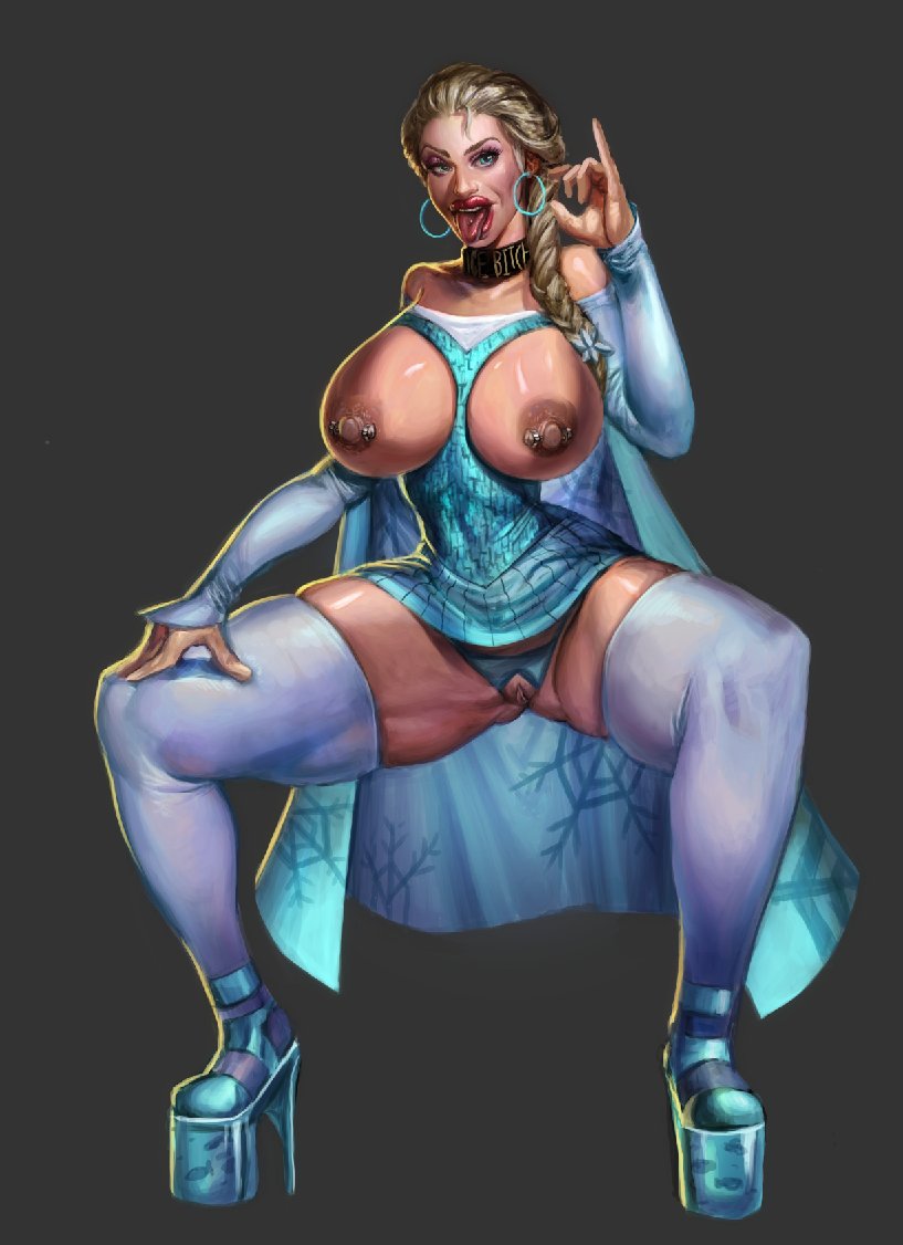 1girls, big breasts, big lips, bimbo, blonde, blonde hair, blowjob gesture, breasts, busty, choker, cock hungry, curvy, disney, earring, earrings, elsa (frozen), fake breasts, female, female focus, female only, frozen (film), hourglass figure, large breasts, lipstick, makeup, male, milf, nipple piercing, nipples, penis, piercing, piercings, platform heels, pose, posing, puffy lips, pussy, slut collar, solo, squatting, tagme, thick lips, tongue, tongue out, tongue piercing, voluptuous, weakj, wide hips