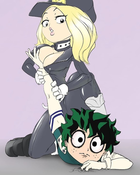 accidental_circumstance blonde_hair breast_grab breasts camie_utsushimi female femdom hero_outfit_(mha) izuku_midoriya male my_hero_academia shiketsu_high_school_cap shocked_expression uniform wrestling wrestling_femdom wrist_cuffs