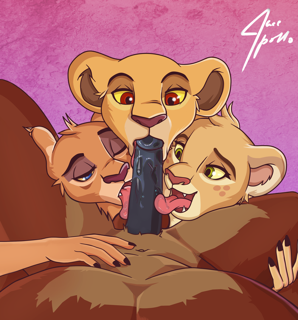 blowjob collaborative_fellatio disney felid fellatio female group jace_apollo kiara licking lion male male/female male_pov mammal oral pantherine penile penis pov sex teenager the_lion_king tiifu tongue tongue_out young zuri_(tlg)