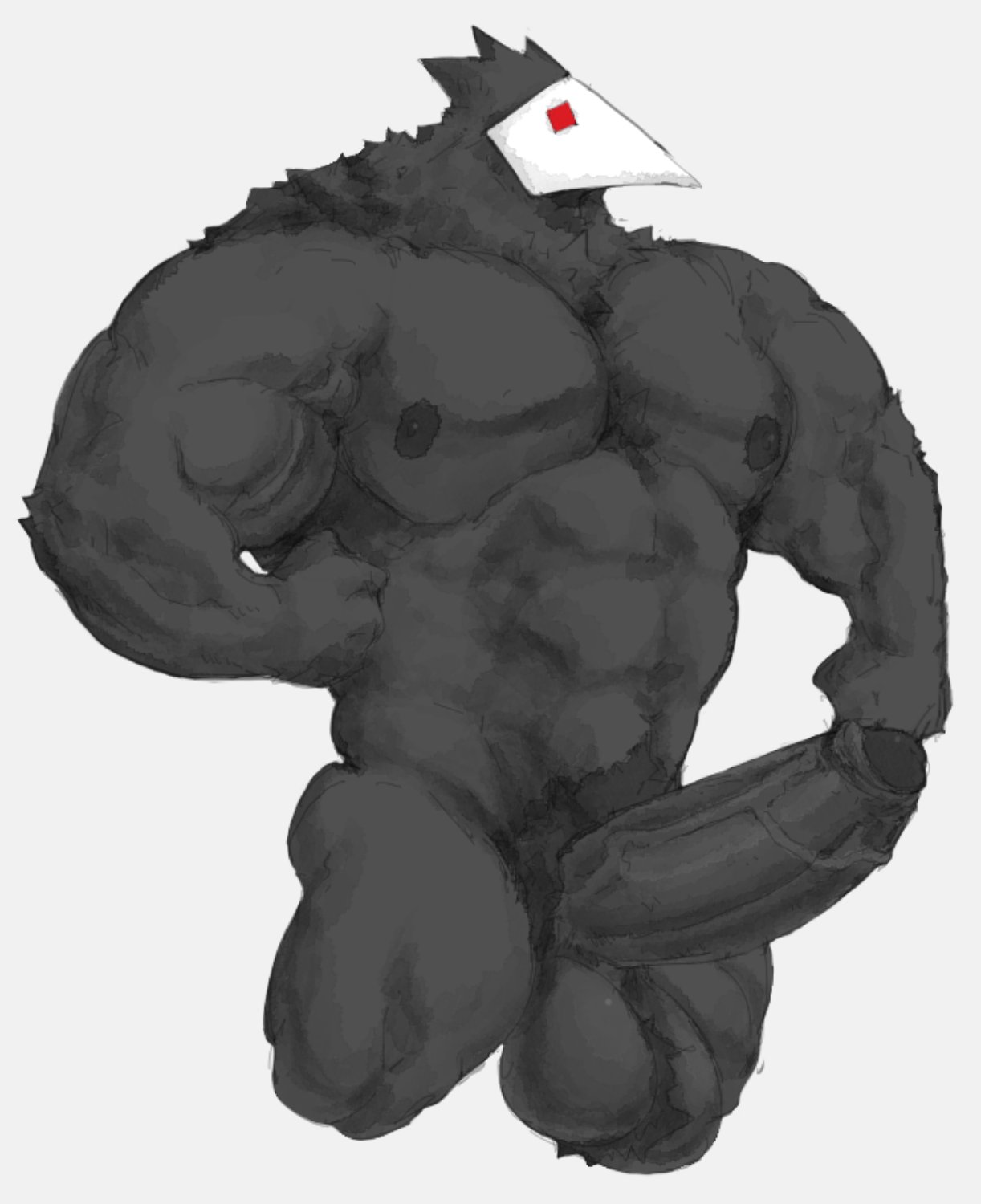 anthro, balls, bara, big balls, big penis, boner, deltarune, deltarune chapter 2, erection, furry, male, male only, mask, muscles, muscular, nude, penis, phosbara, pubic hair, solo, solo male, swatchling (deltarune), undertale23074, veiny penis, yaoi
