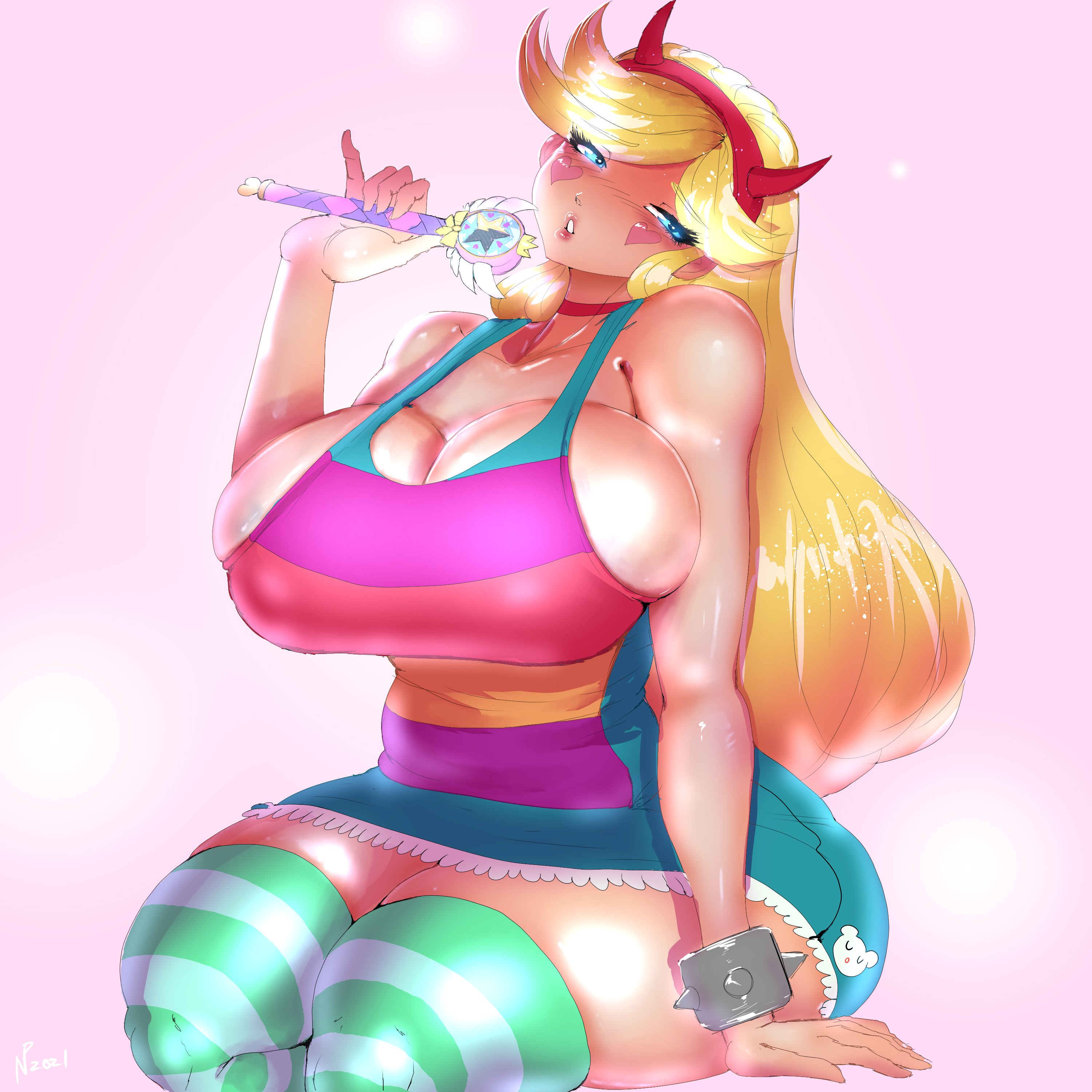 1girls, 2d, aged up, ass, big ass, big breasts, big butt, blonde female, blonde hair, blue eyes, breasts, disney, disney channel, disney xd, dress, eyelashes, female, female only, gausscannon, heart cheeks, huge breasts, large breasts, long hair, massive ass, massive breasts, royal magic wand, solo, star butterfly, star vs the forces of evil, straight hair, striped legwear, striped stockings, thick thighs, venus body, wand, white female, wide hips
