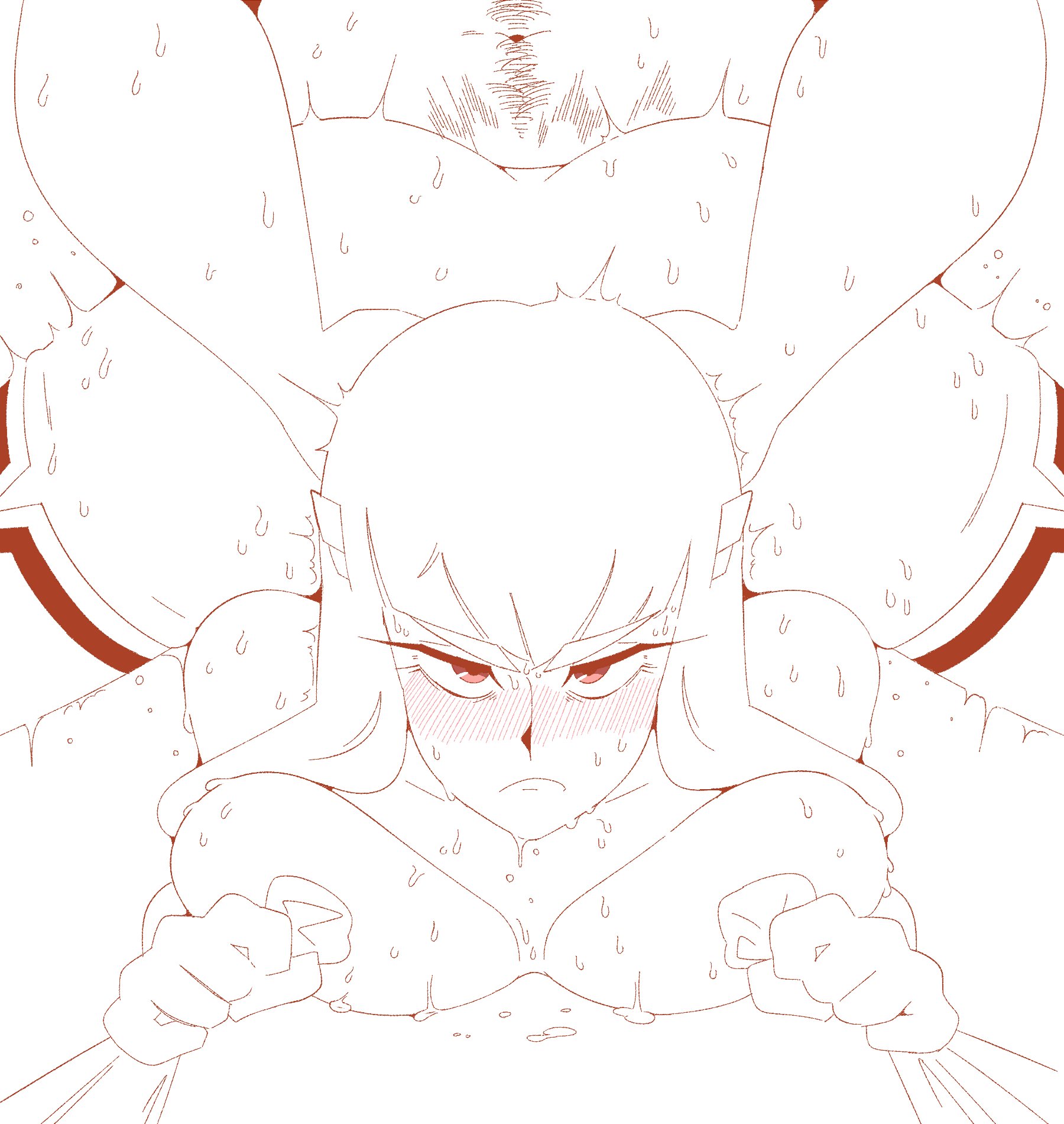 1boy, 1girls, ass, big ass, blush, blushing, doggy style, fat male, female, from behind, from behind position, front view, kill la kill, kiryuuin satsuki, male, pani, secretly loves it, sex, stockings, straight face, sweat, sweatdrop, tsundere