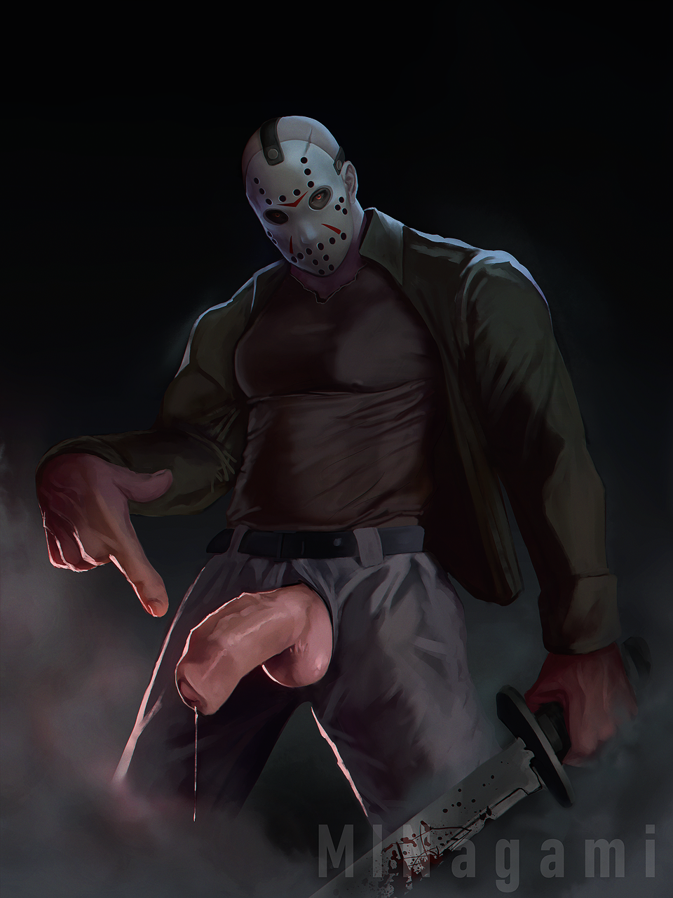 1boy alpha_male bara beefy belt biceps big_balls big_pecs big_penis blood cocky daddy dripping dripping_cum dripping_precum foreskin friday_the_13th friday_the_13th:_the_game heavy_balls hockey_mask horror huge_balls huge_cock human jason_voorhees looking_at_viewer machete male male_only manly mask masked masked_male mintwo muscles muscular muscular_male pecs penis penis_out precum precum_drip precum_string red_eyes semi-erect solo solo_male thick_penis tight_clothing tight_fit tough_guy uncut vein veiny_penis weapon