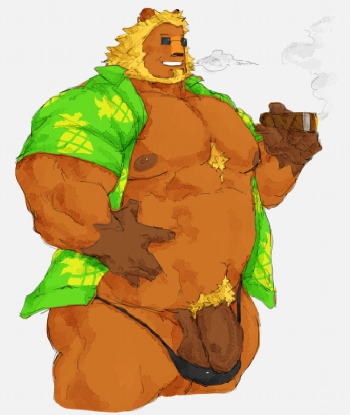 animal_crossing anthro balls bara bud_(animal_crossing) flaccid furry male male_only muscles muscular nintendo penis phosbara smoking solo solo_male