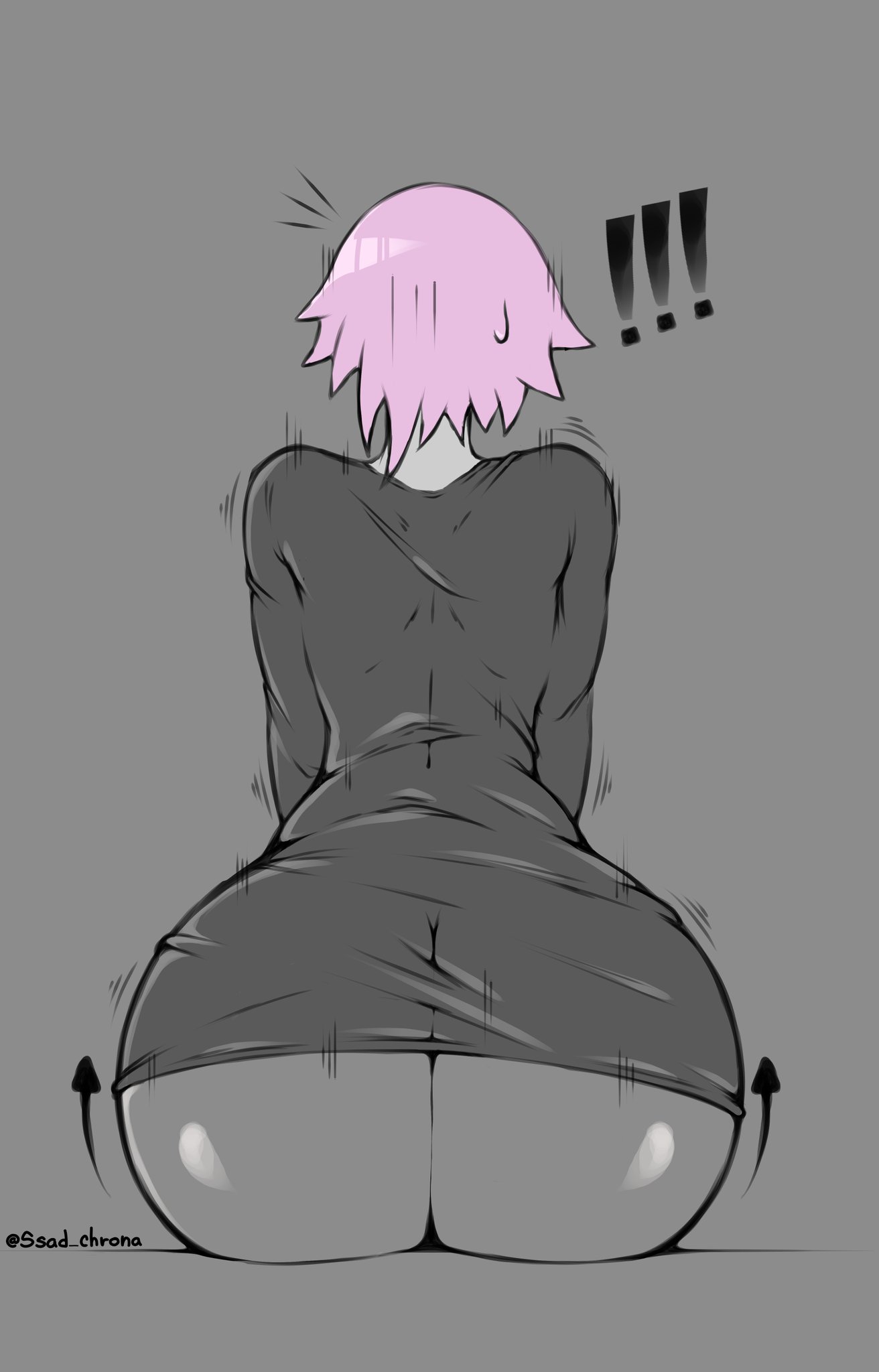 ambiguous gender, androgynous, ass, assisted exposure, back, back view, big ass, big butt, chrona draws, crona (soul eater), favorite, femboy, from behind, huge ass, male, massive ass, massive butt, no panties, pink hair, shocked, solo, soul eater