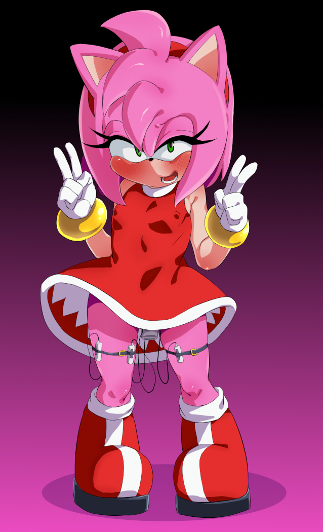 amy_rose bottomless dress hard_nipples masturbation nipple_bulge pink_fur pink_hair rom sonic_(series) vibrator