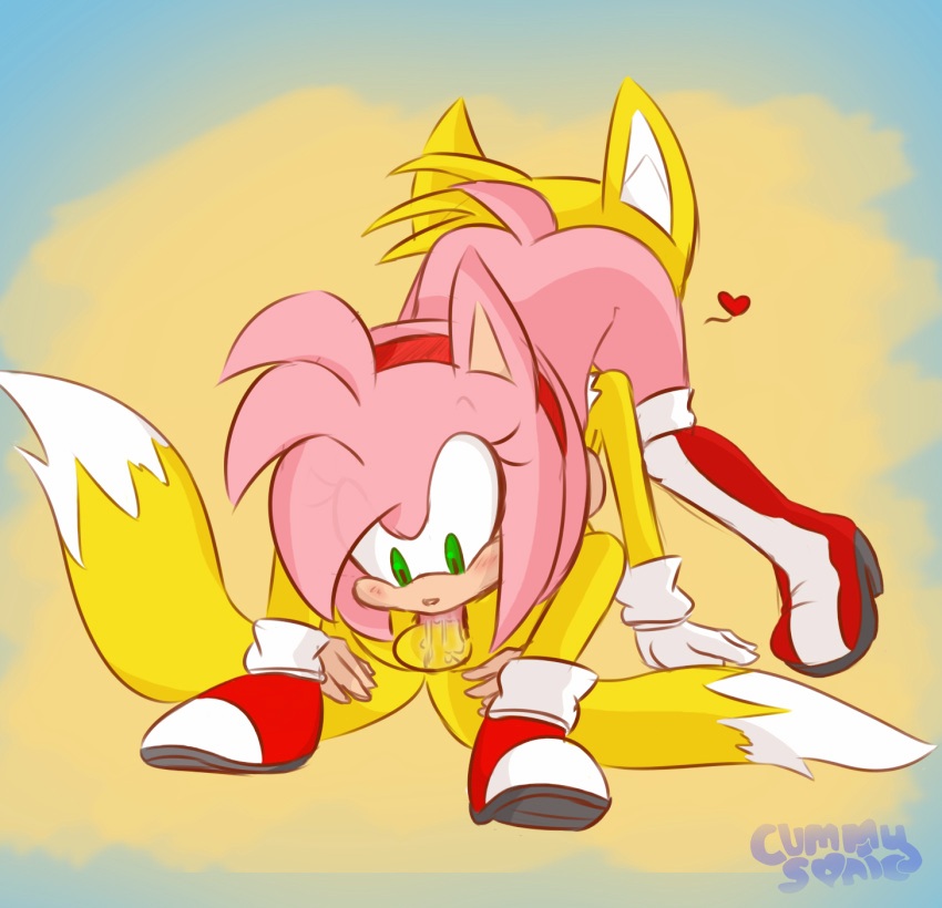 69 amy_rose cummysonic fellatio oral pink_fur pink_hair sonic_(series) tails