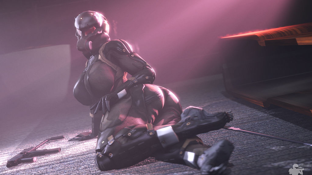 1girls 3d armor athletic_female clothed female_focus female_only haven_trooper helmet large_ass large_breasts lying metal_gear_solid metal_gear_solid_4 rookie425 skin_tight tagme