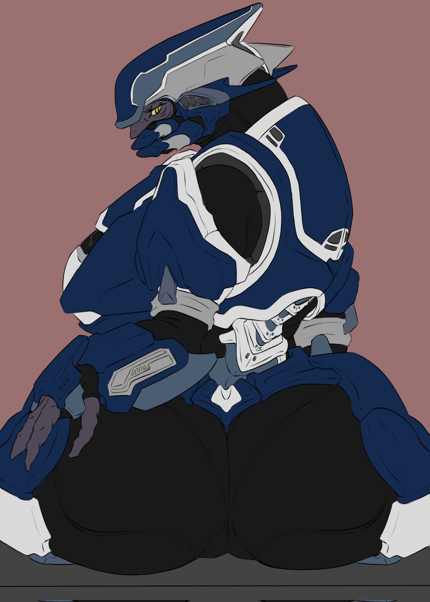 1girls, alien, alien girl, armor, ass, breasts, female, female focus, female only, female sangheili, halo (series), large ass, large breasts, looking at viewer, monster girl, pose, sangheili, tagme, tolerain (artist), voluptuous
