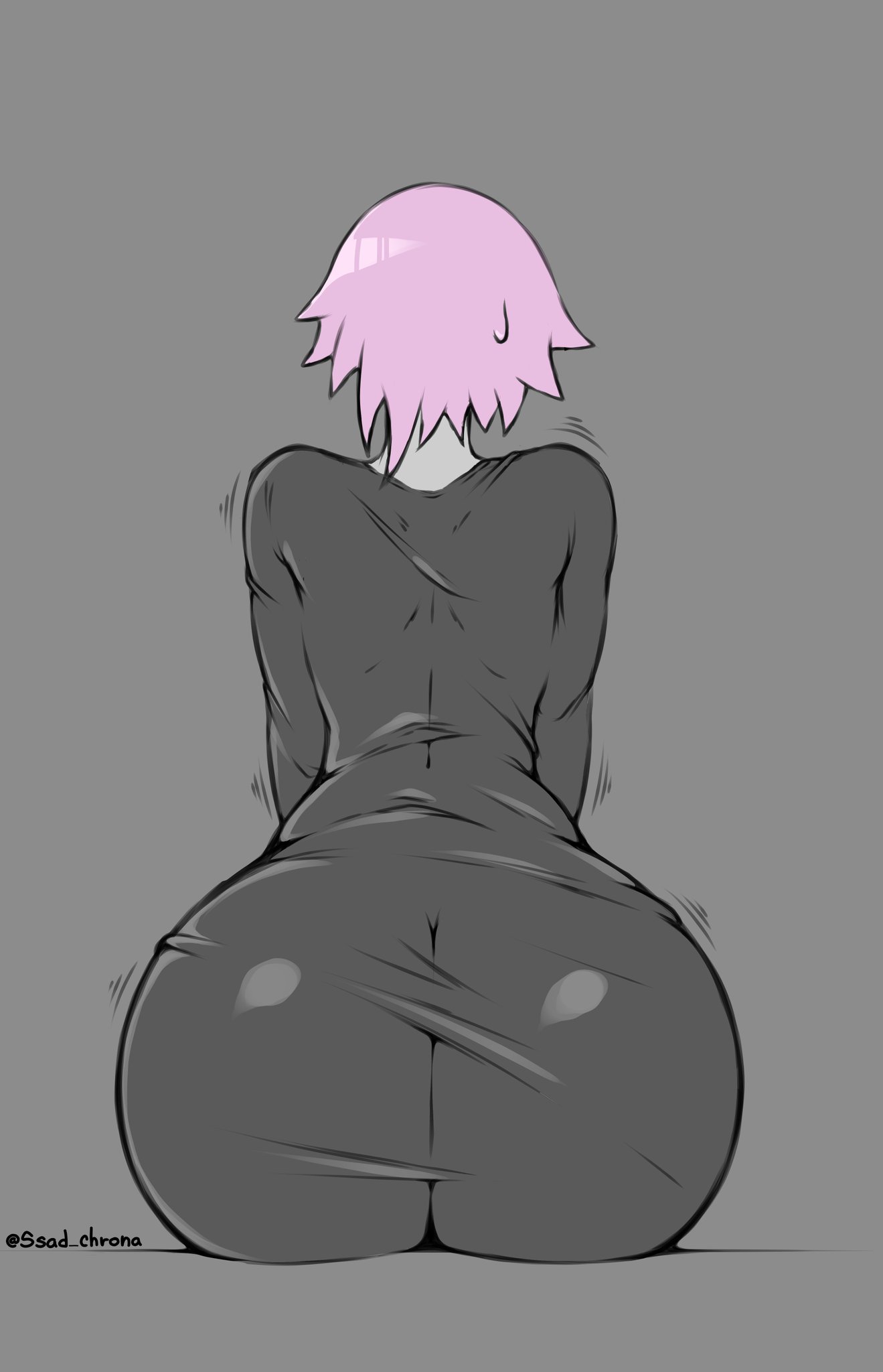 ambiguous gender, androgynous, ass, ass in dress, back, back view, big ass, big butt, chrona draws, crona (soul eater), femboy, from behind, male, massive ass, massive butt, pink hair, soul eater