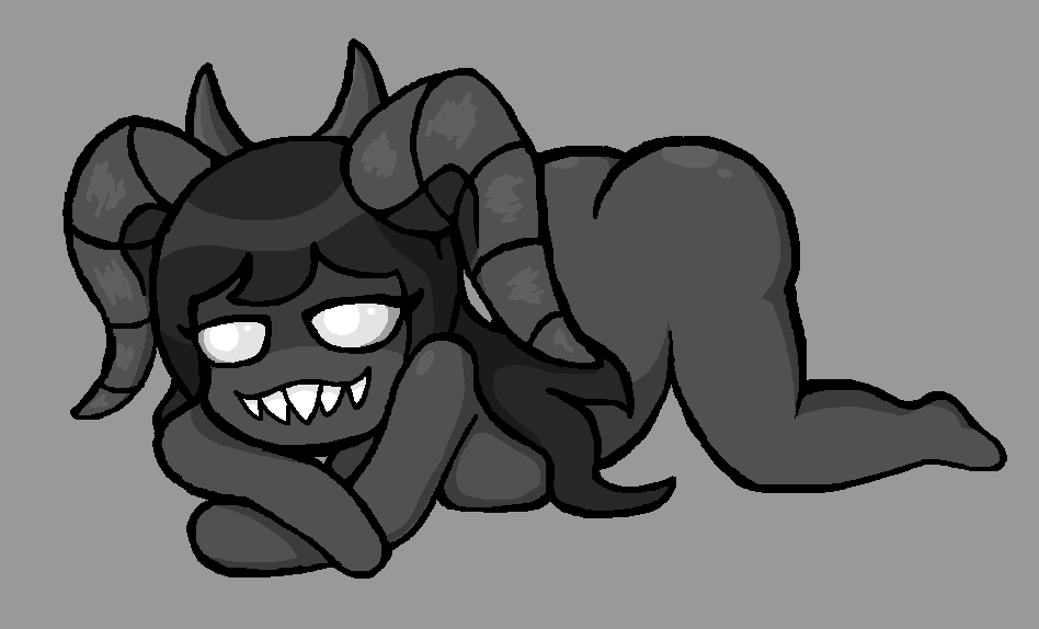 1girls black_body black_hair black_skin blank_eyes demon demon_girl demon_horns empty_eyes female female_focus female_only genocityzone gray_background hips long_hair no_pupils sharp_teeth siren solo the_binding_of_isaac the_siren_(the_binding_of_isaac)