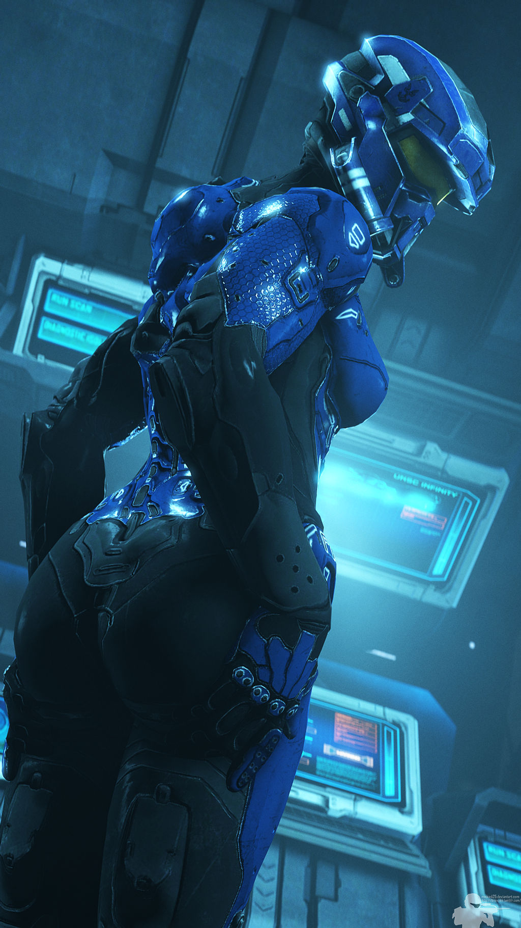 1girls, armor, ass, female, female only, halo (series), helmet, looking at viewer, rookie425, skin tight, spartan (halo)