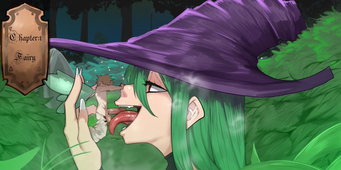 2boys, balls, cock, dick, ears, fairy, fairy wings, femboy, fingernails, fingers, gay, gay sex, giant, green (artist), green (original), green hair, holding on, hyper, hyper penis, licking, licking penis, light skin, light-skinned femboy, lips, macro, male, male witch, male/male, nose, original character, oversized fellatio, oversized oral, painted nails, pants, pants down, penis, penis on tongue, plants, pleasure, pleasure face, purple hat, red eyes, simple background, smile, smiling, tagme, tongue, wings, witch, witch hat, yaoi
