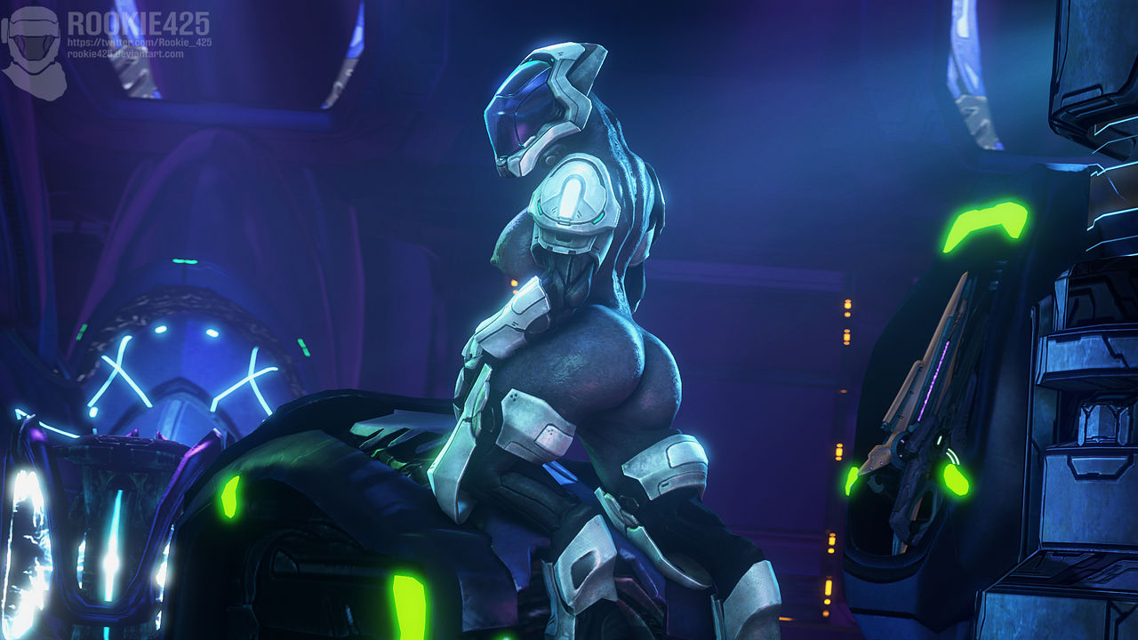 1girls, 3d, alien, alien girl, alien only, armor, artist name, ass, female, female focus, female only, female sangheili, halo (series), helmet, no source, rookie425, sangheili, seductive, solo