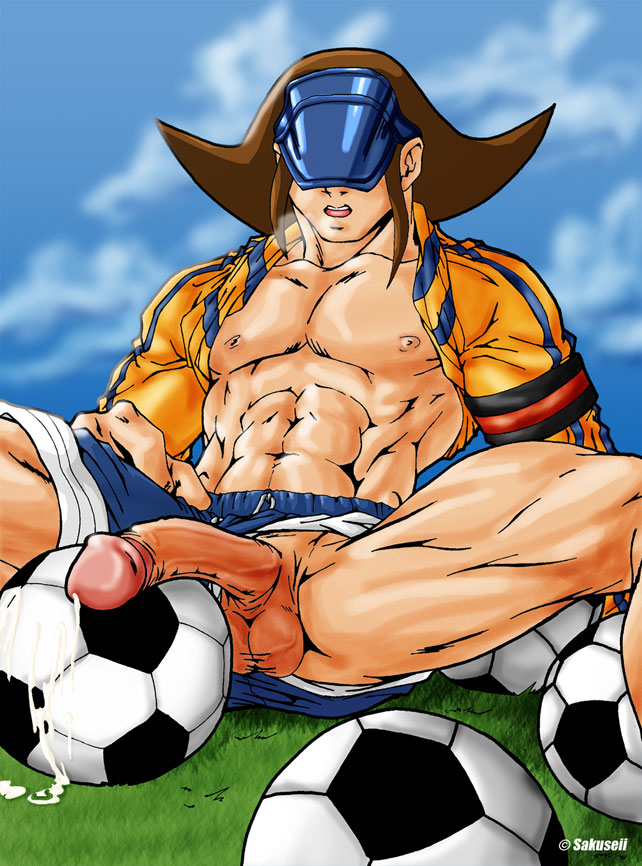 1boy ball balls bara blue_shorts cap capcom clothed clothing cum cum_on_object erect_penis erection gay grass light-skinned_male light_skin male male_only muscular muscular_male nipples penis penis_through_leghole rival_schools roberto_miura sakuseii shorts simple_background sitting sitting_on_grass sky soccer soccer_ball soccer_uniform solo spread_legs spreading tagme video_games yaoi