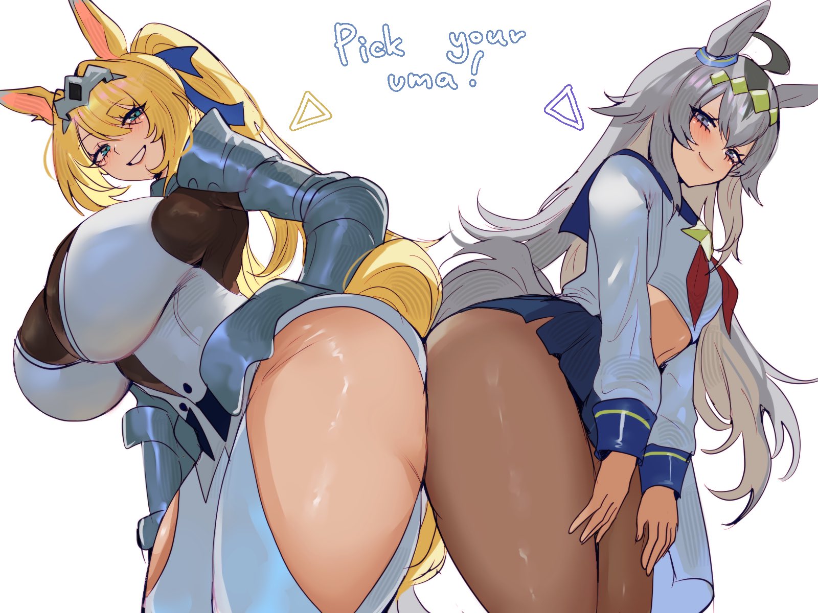 2026, 2girls, big ass, big breasts, big butt, breasts, female, female focus, female only, horse ears, horse girl, horse tail, hoyoverse, large breasts, light skin, light-skinned female, looking at viewer, oguri cap (umamusume), oyxee, pantyhose, sigrid de l'azur, tagme, thick thighs, thighs, umamusume, umamusume pretty derby, wide hips, zenless zone zero