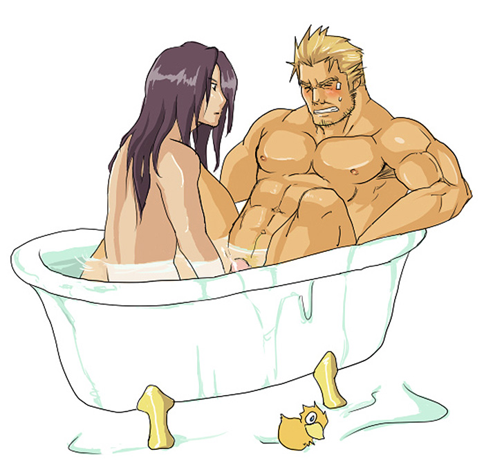 2boys bath bathtub cid_highwind final_fantasy final_fantasy_vii male_only rubber_duck shared_bathing tagme vincent_valentine