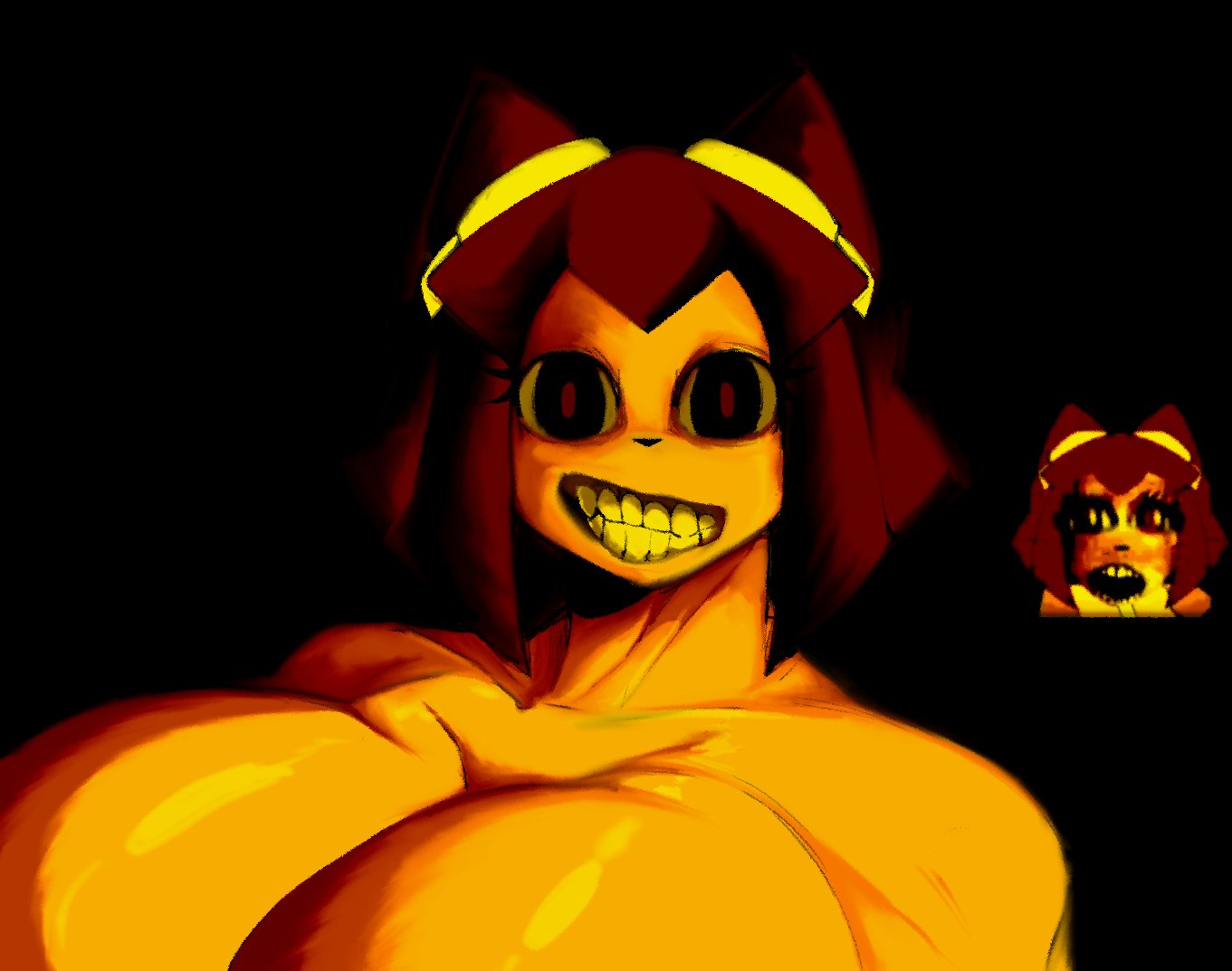 1girls, breasts, creepy, creepy smile, creepypasta, gameoverse, glitch productions, huge breasts, kit (gameoverse), kit bodega, nightmare waifu, pegaka (artist), reference image, seminal kit, seminal kit.txt, smile, tagme