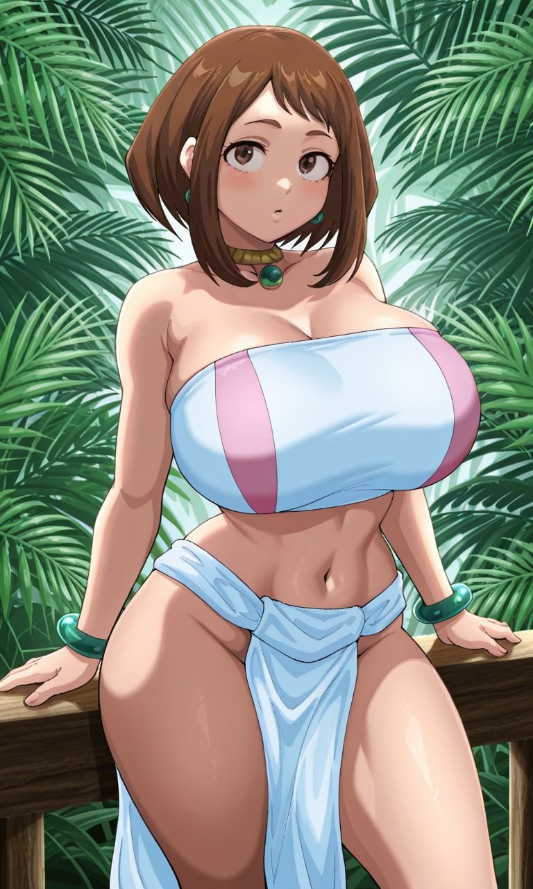 1girls, ai generated, big breasts, big thighs, crop top, curvy, curvy body, curvy female, curvy figure, curvy hips, curvy thighs, female, female only, hips, huge breasts, kyoru189, large breasts, looking at viewer, looking down, looking down at viewer, mature female, midriff, my hero academia, ochako uraraka, seductive, seductive look, shiny, shiny skin, solo, solo female, thighs