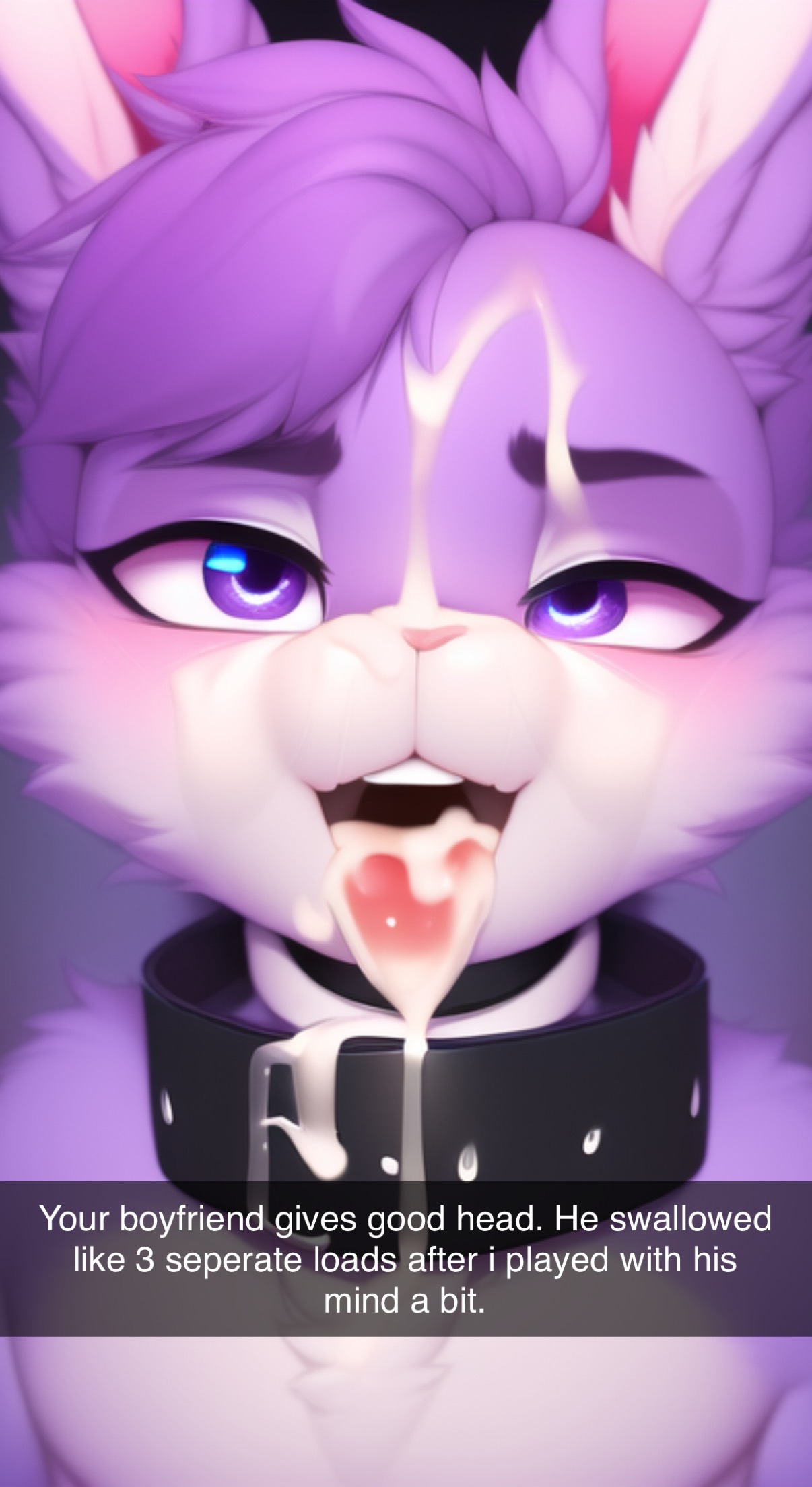ai generated, anthro, brainwashing, cheating, collar, cum, cum in mouth, cum on face, furry, gay, hypnosis, implied oral, male, mind control, nai diffusion, netorare, original, snapchat, stable diffusion