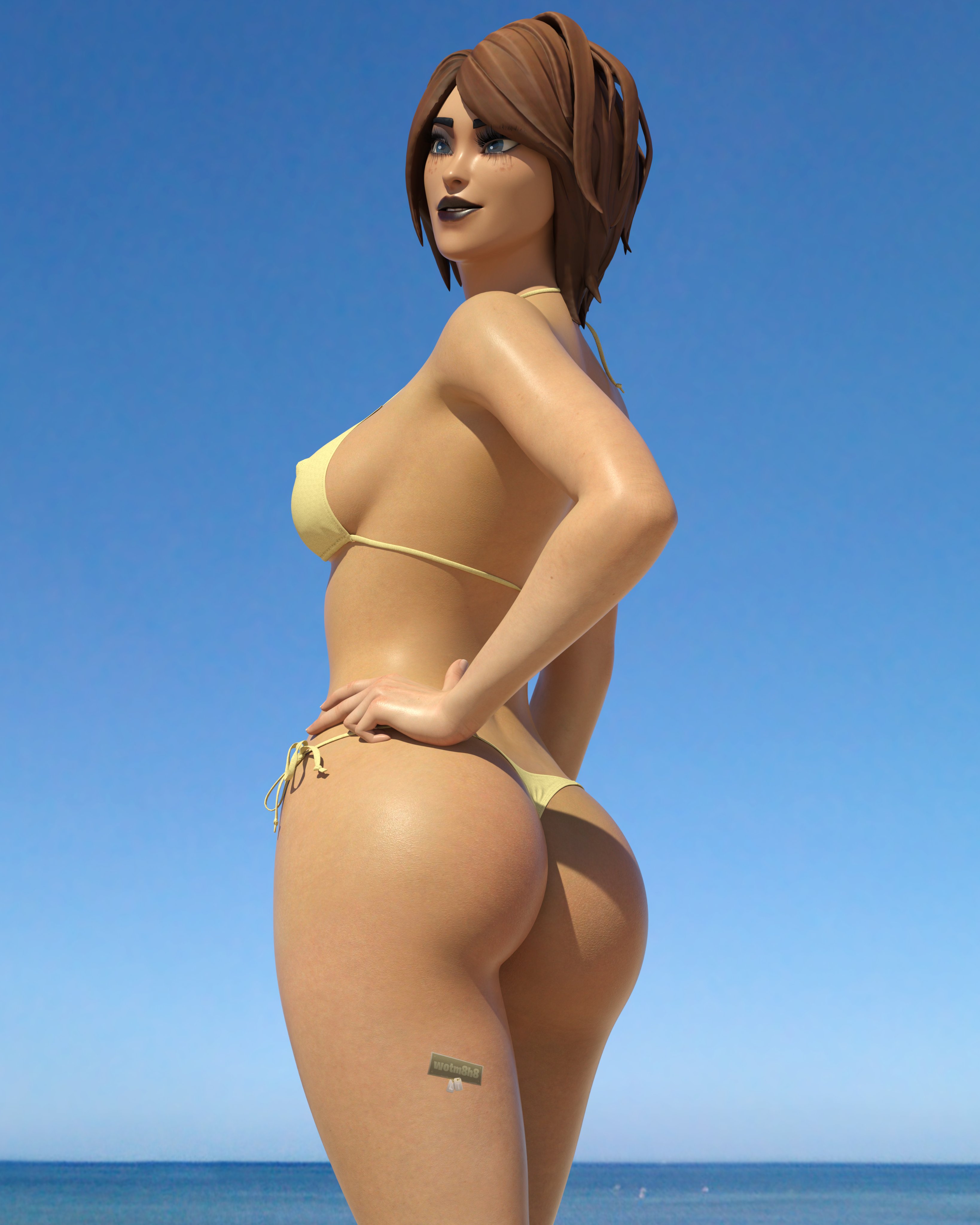 3d, 3d (artwork), ass, big ass, bikini, female, female only, fortnite, fortnite: battle royale, nipple bulge, tntina, wotm8h8