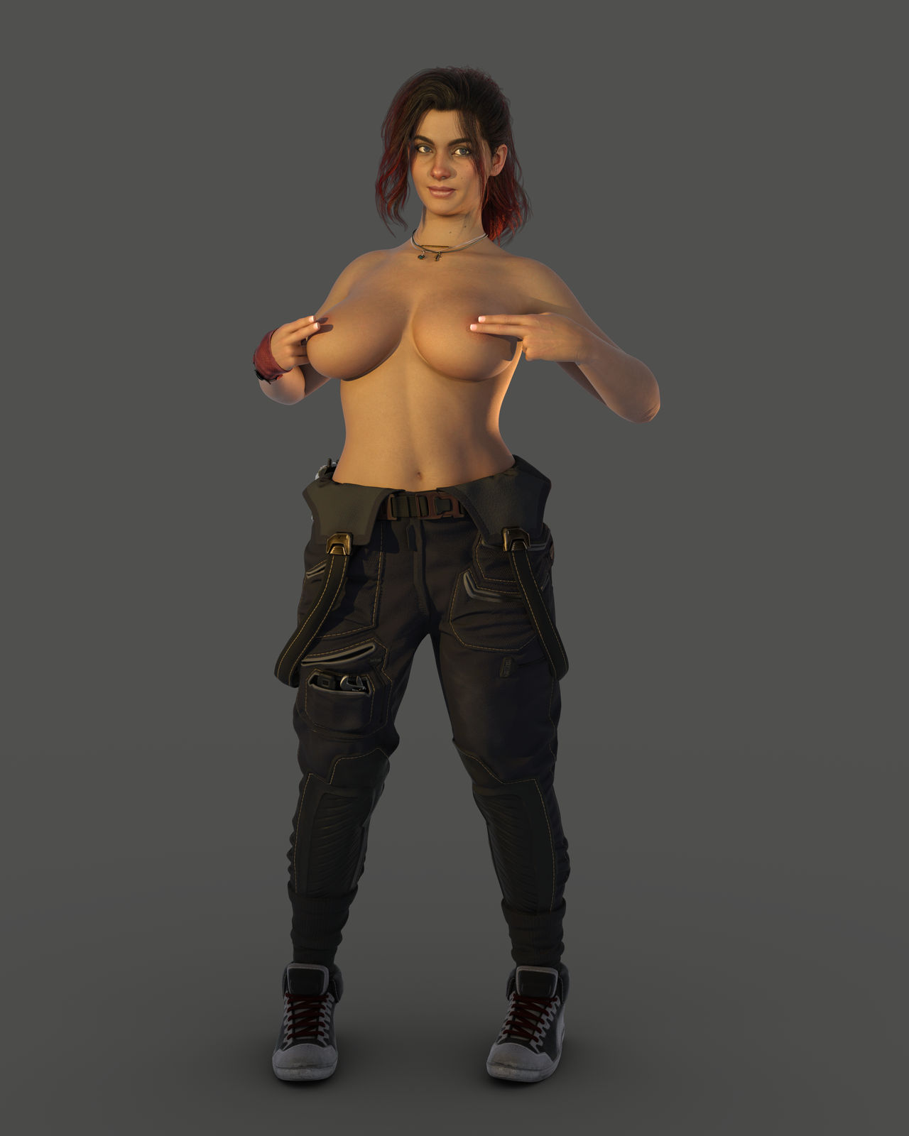 3d, big breasts, black hair, breasts, busty, cd projekt red, claire russell, cyberpunk 2077, female, female focus, female only, full body, hourglass figure, long hair, navel, nerdysseus, standing, tagme, wide hips