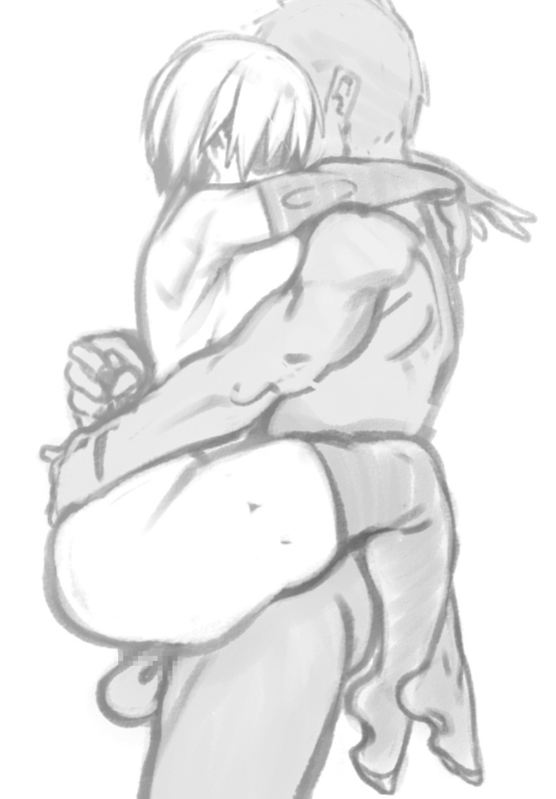 canon couple, feet, female, gloves, held up, hug, kelvin hiu, leg lock, legs around waist, male, male/female, passionate, sakurai shinichi, stand and carry position, standing sex, stockings, thighhighs, uzaki hana, uzaki-chan wa asobitai!, voluptuous