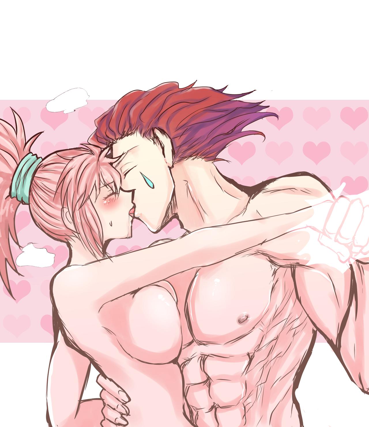 ambiguous_hair_color blush hisochi hisoka_morow hisomachi hunter_x_hunter kissing machi_komacine making_out muscular muscular_male pink_hair red_hair ship tagme touhuumai_5