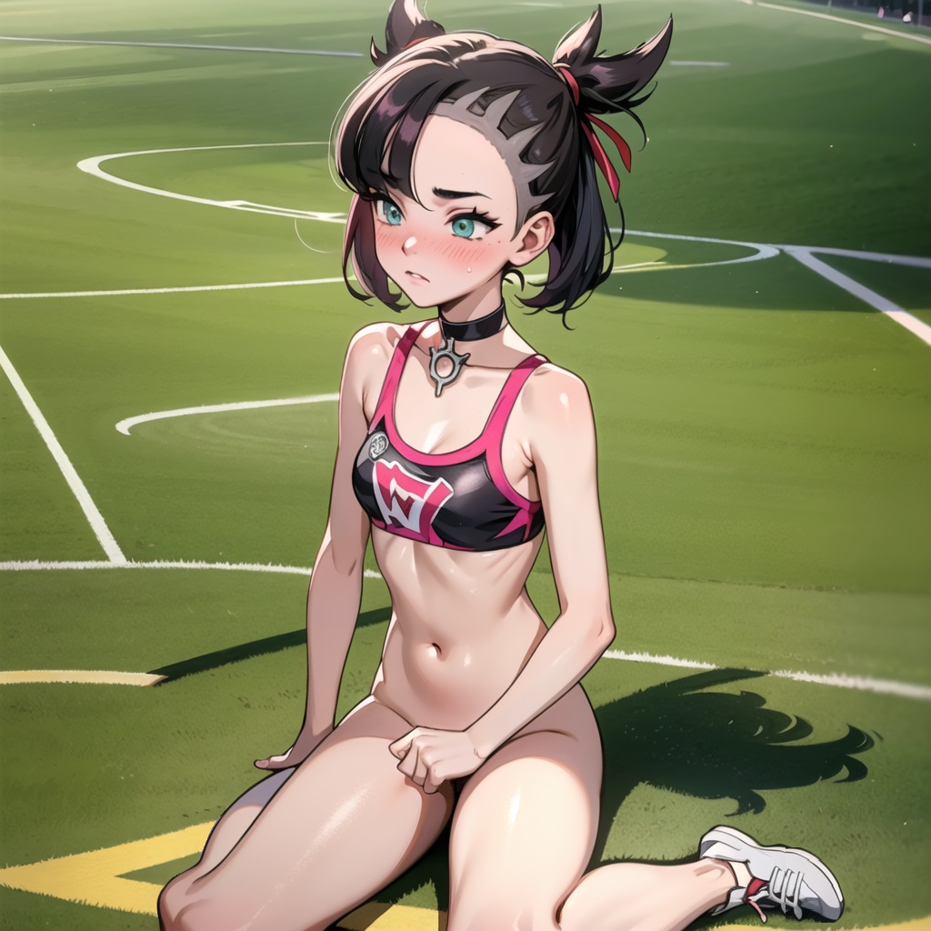 ai_generated bare_ass blush bottomless bra covering_crotch embarrassed embarrassed_underwear_female embarrassed_undressed_female female glj-enf going_commando humiliated humiliation kneeling marnie_(pokemon) marnie_(pokemon_swsh) no_panties pantsed pantsing pantsless pokemon pokemon_sword_&_shield pokemon_swsh public_exposure public_humiliation public_indecency public_nudity sad sitting sitting_on_ground sports_bra stolen_clothes stripped undressed undressed_by_others