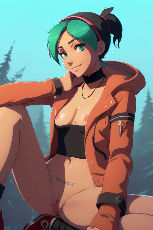 ai_generated alex_(oxenfree) mischievous_smile oxenfree partially_clothed_female smiling teal_hair