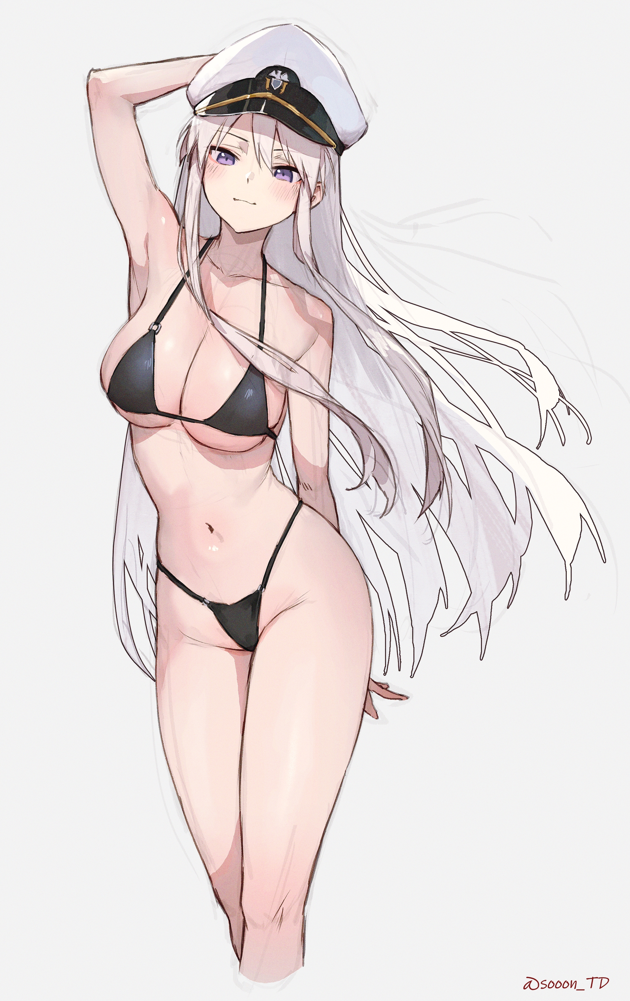 1girls, ass, azur lane, bikini, breasts, enterprise (azur lane), female, mostly nude, multiple subs, peaked cap, solo, sooon, tagme